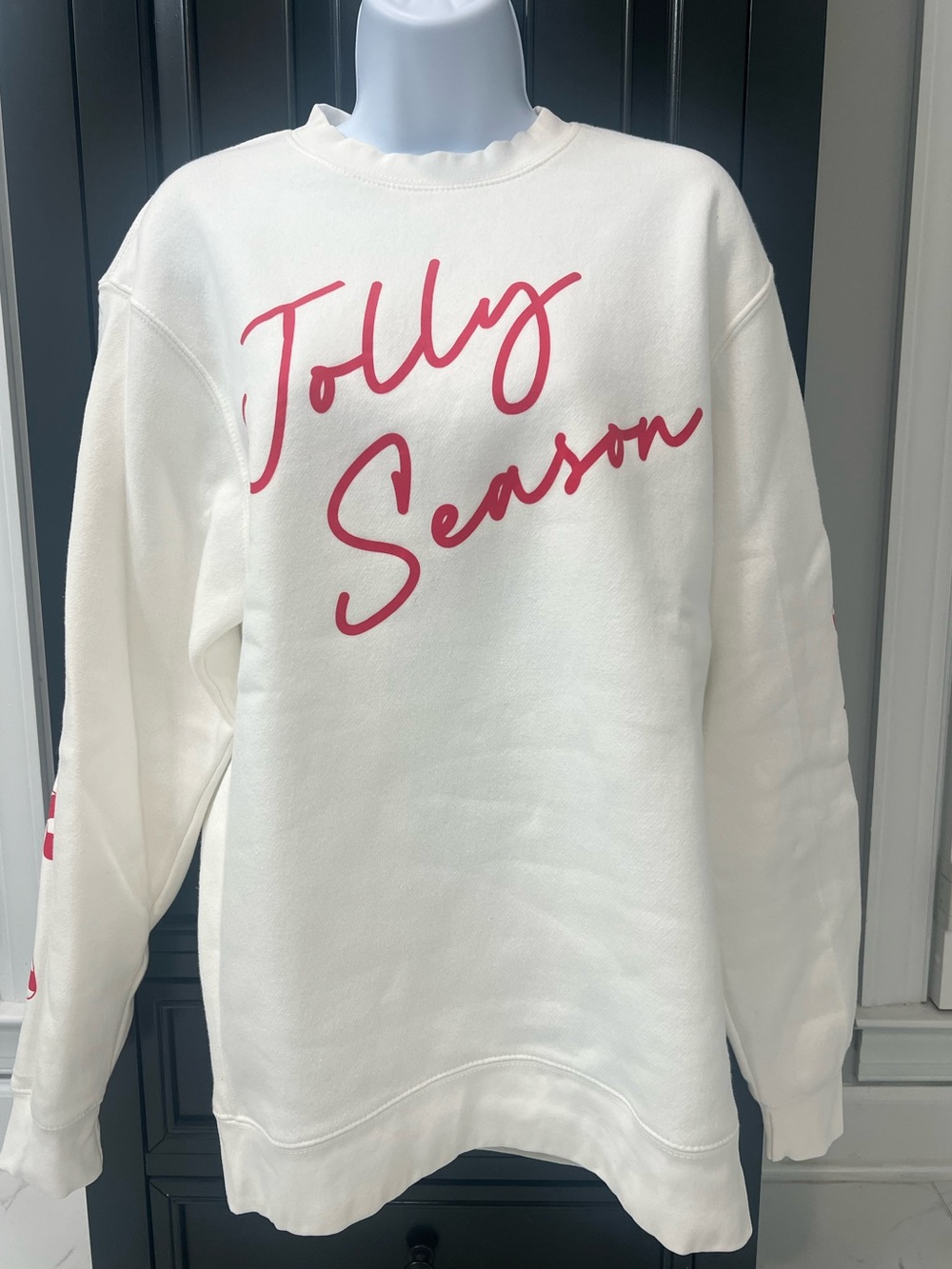 Jolly Season White Crewneck Sweatshirt with Red Script